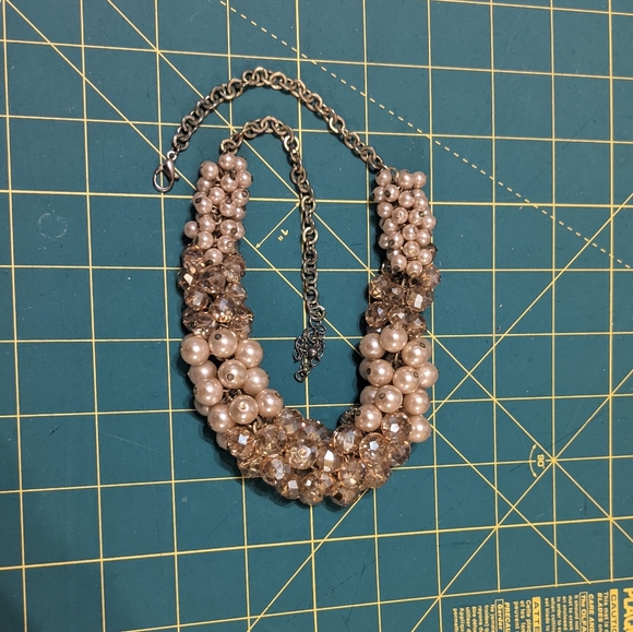 Beaded pearl and crystal cluster statement necklace - Picture 12 of 16